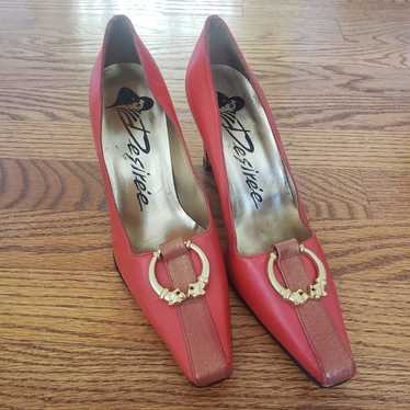 Vintage Desiree' Red Block Heels Gold Hardware