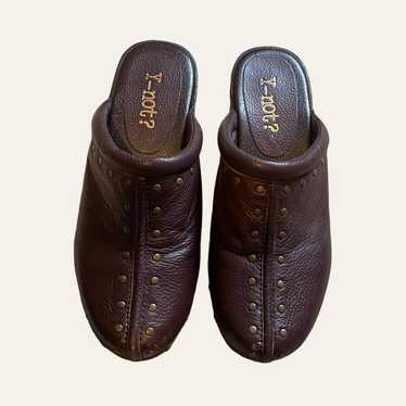 Late 90s Y2K Brown Faux Leather Heeled Clog Mules