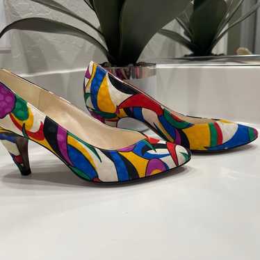 VTG 80s Silk Abstract Heels Pumps women 6 1/2 max… - image 1