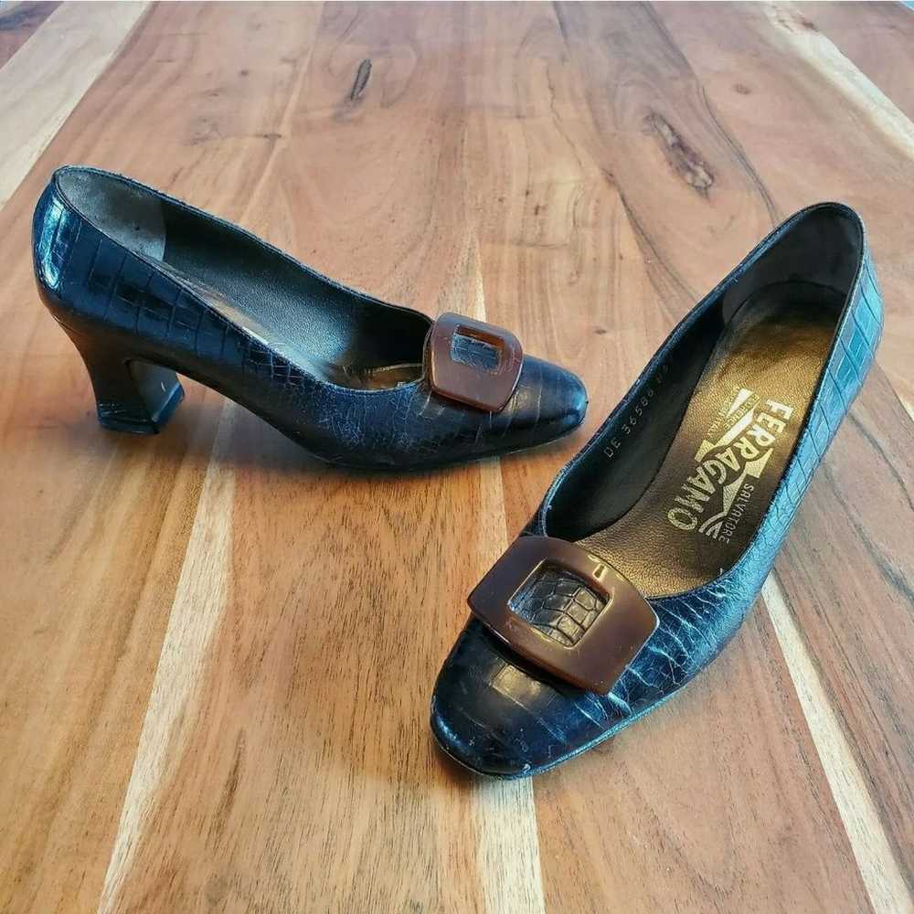 Vintage Salvatore Ferragamo Croc Pumps - image 1