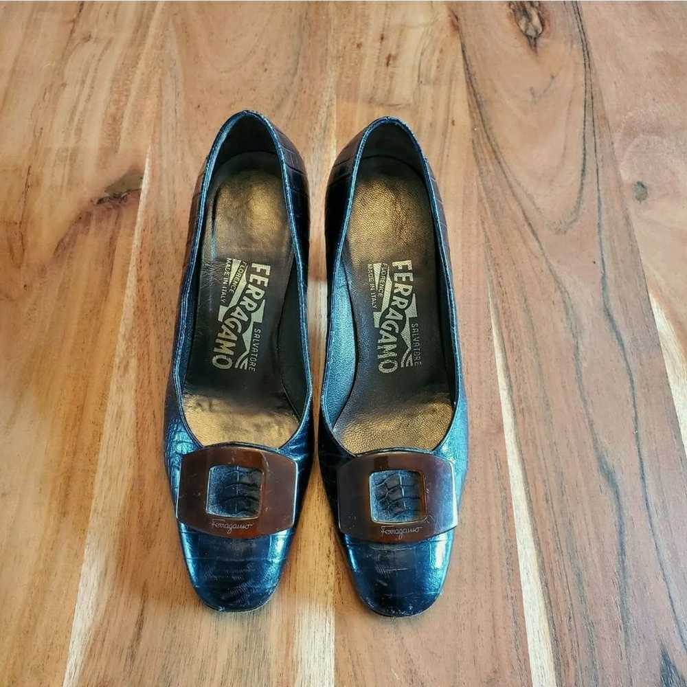 Vintage Salvatore Ferragamo Croc Pumps - image 2