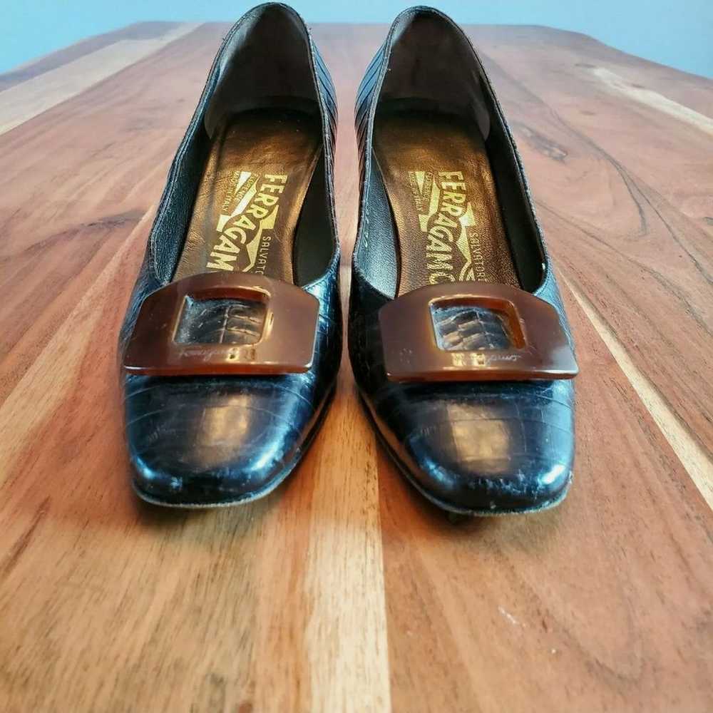 Vintage Salvatore Ferragamo Croc Pumps - image 3