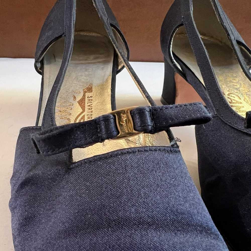 Vintage Salvatore Ferragamo Navy Blue Satin Kitte… - image 6