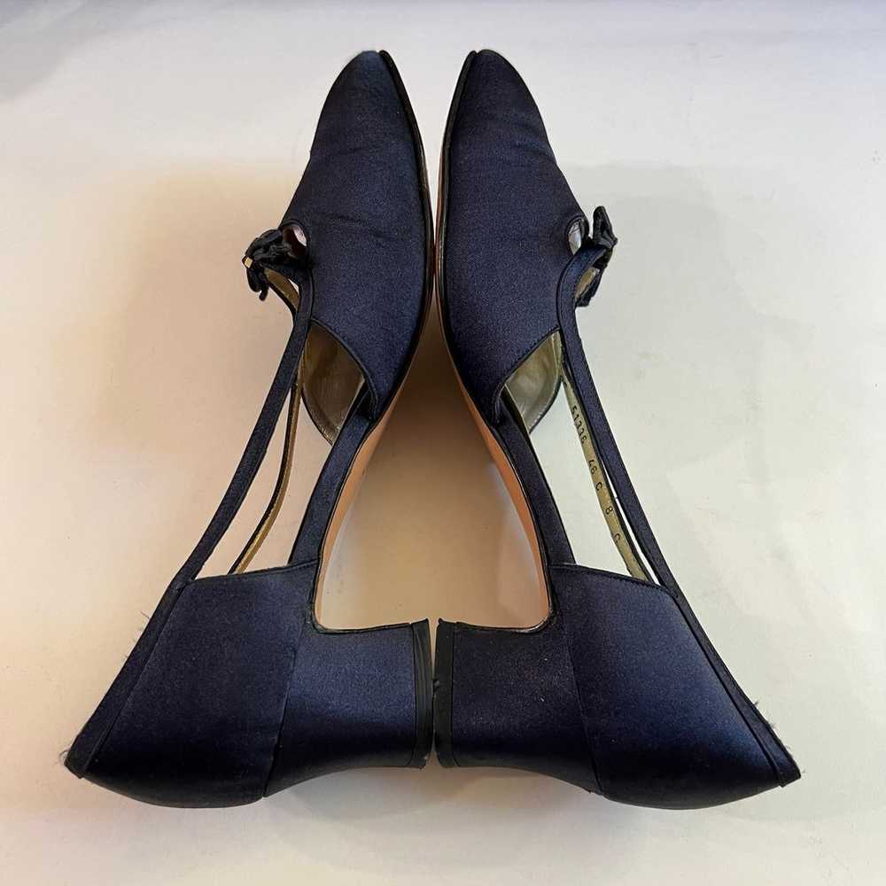 Vintage Salvatore Ferragamo Navy Blue Satin Kitte… - image 8