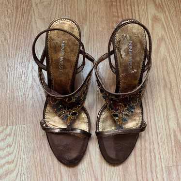 Nine West Vintage Beaded Slingback Bronze Leather 