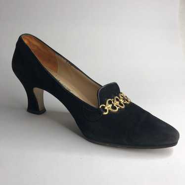 Vintage Rangoni Black Suede Loafer Heels - image 1