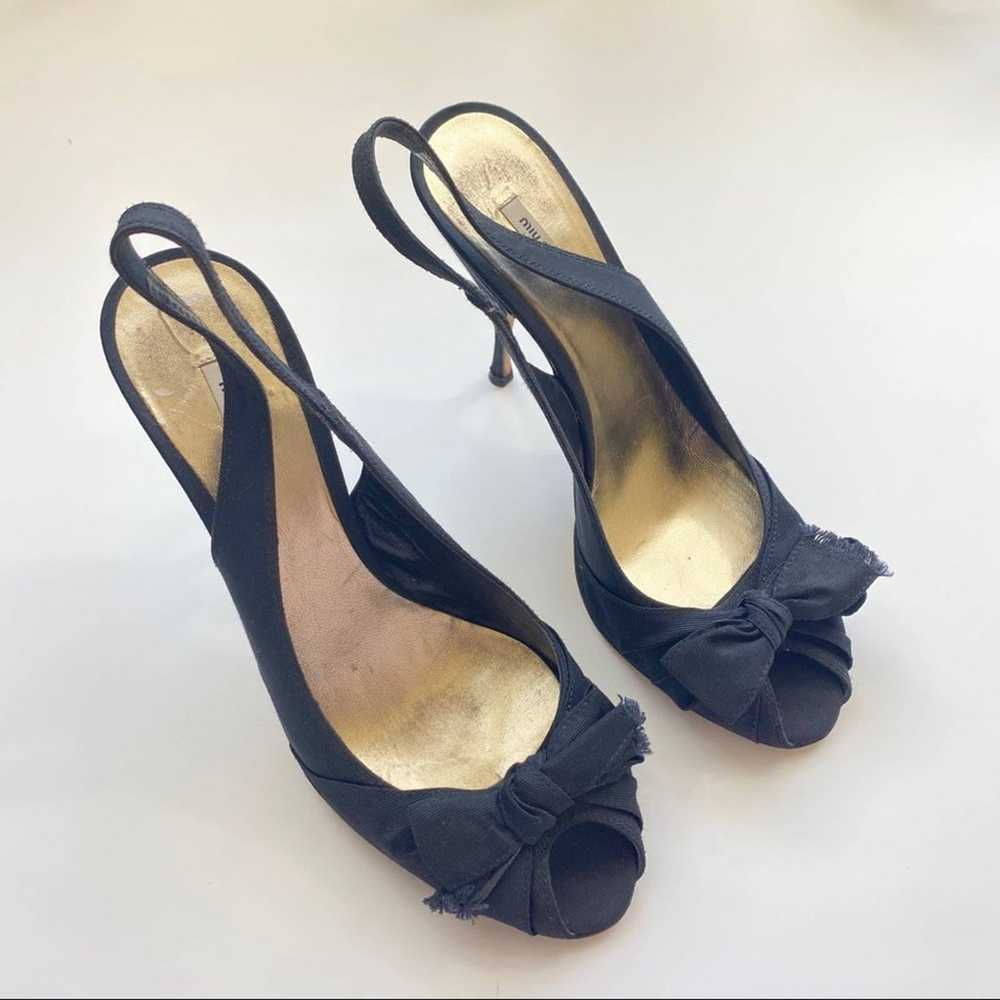 Miu Miu Vintage Black Bow Peep Toe 37.5 - image 1