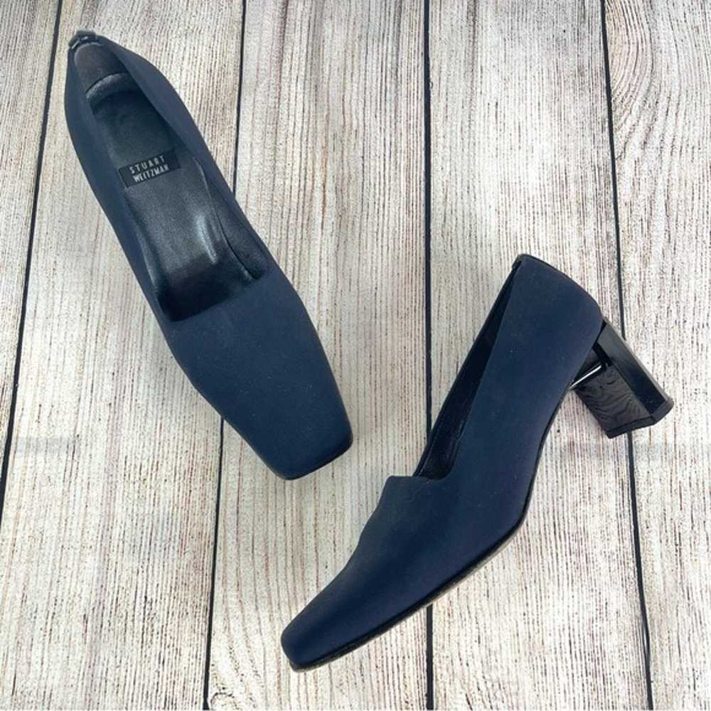 Vintage Stuart Weitzman Navy Blue Square Toe Heel… - image 1