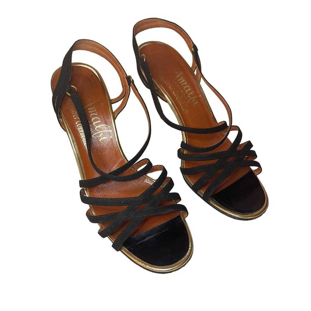 Amalfi by Rangoni Vintage Strappy Heels Black Lea… - image 1