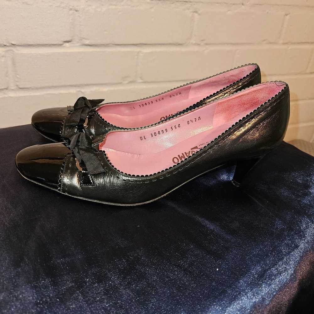 Vintage Salvatore Ferragamo Black Gancini Patent … - image 1