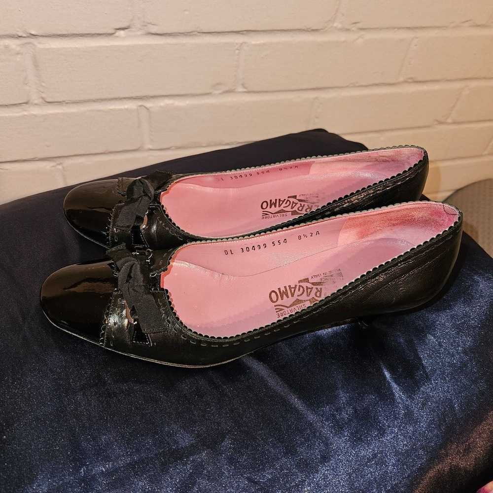 Vintage Salvatore Ferragamo Black Gancini Patent … - image 3