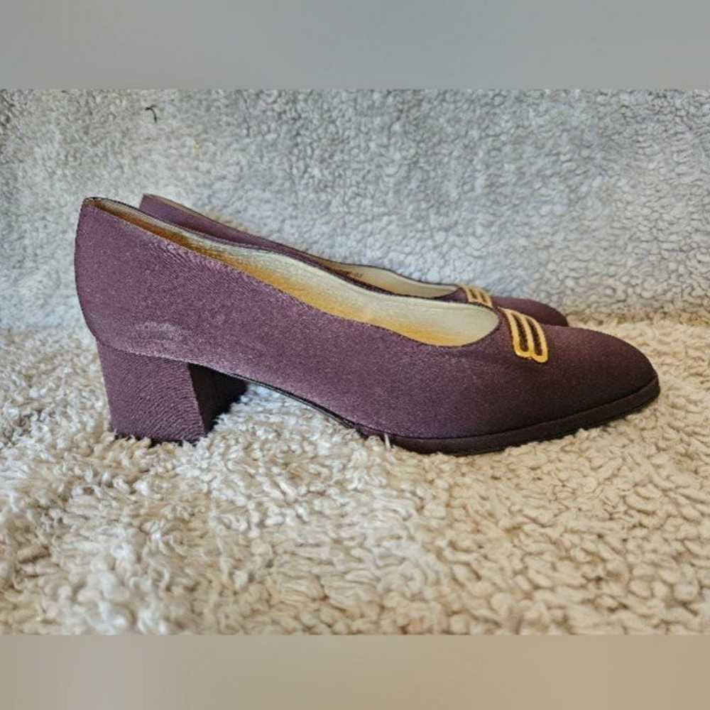 Vintage Bally Brown Fabric Pumps Block Heel Loafe… - image 10