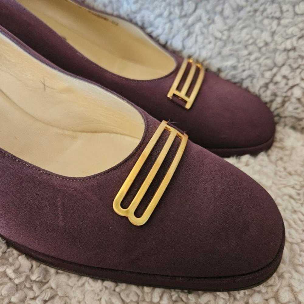 Vintage Bally Brown Fabric Pumps Block Heel Loafe… - image 11