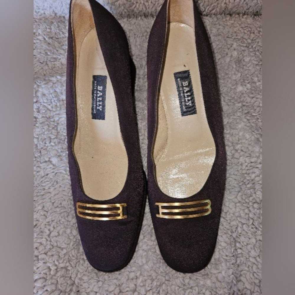 Vintage Bally Brown Fabric Pumps Block Heel Loafe… - image 1