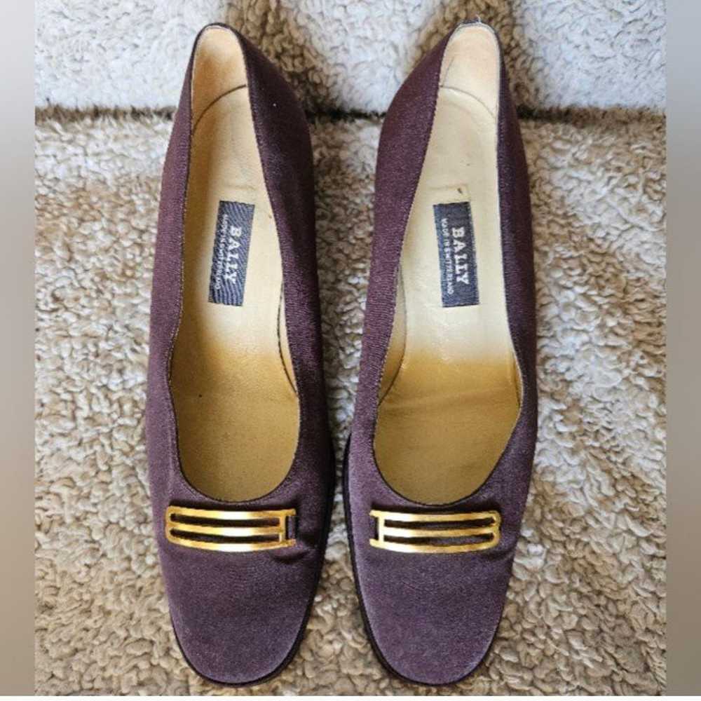 Vintage Bally Brown Fabric Pumps Block Heel Loafe… - image 2