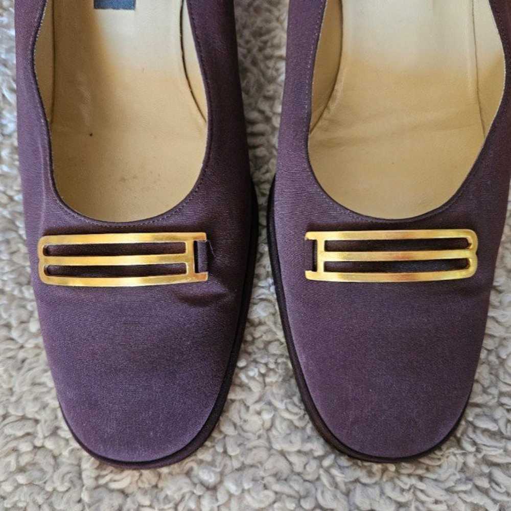 Vintage Bally Brown Fabric Pumps Block Heel Loafe… - image 3