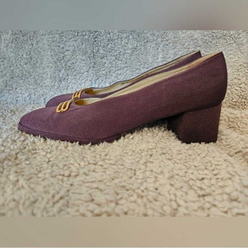 Vintage Bally Brown Fabric Pumps Block Heel Loafe… - image 6