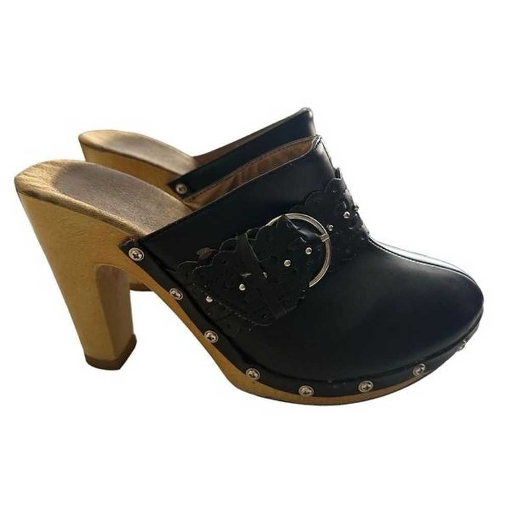 Vintage Top Moda Wooden Clog Heel Women's 7 Black… - image 1