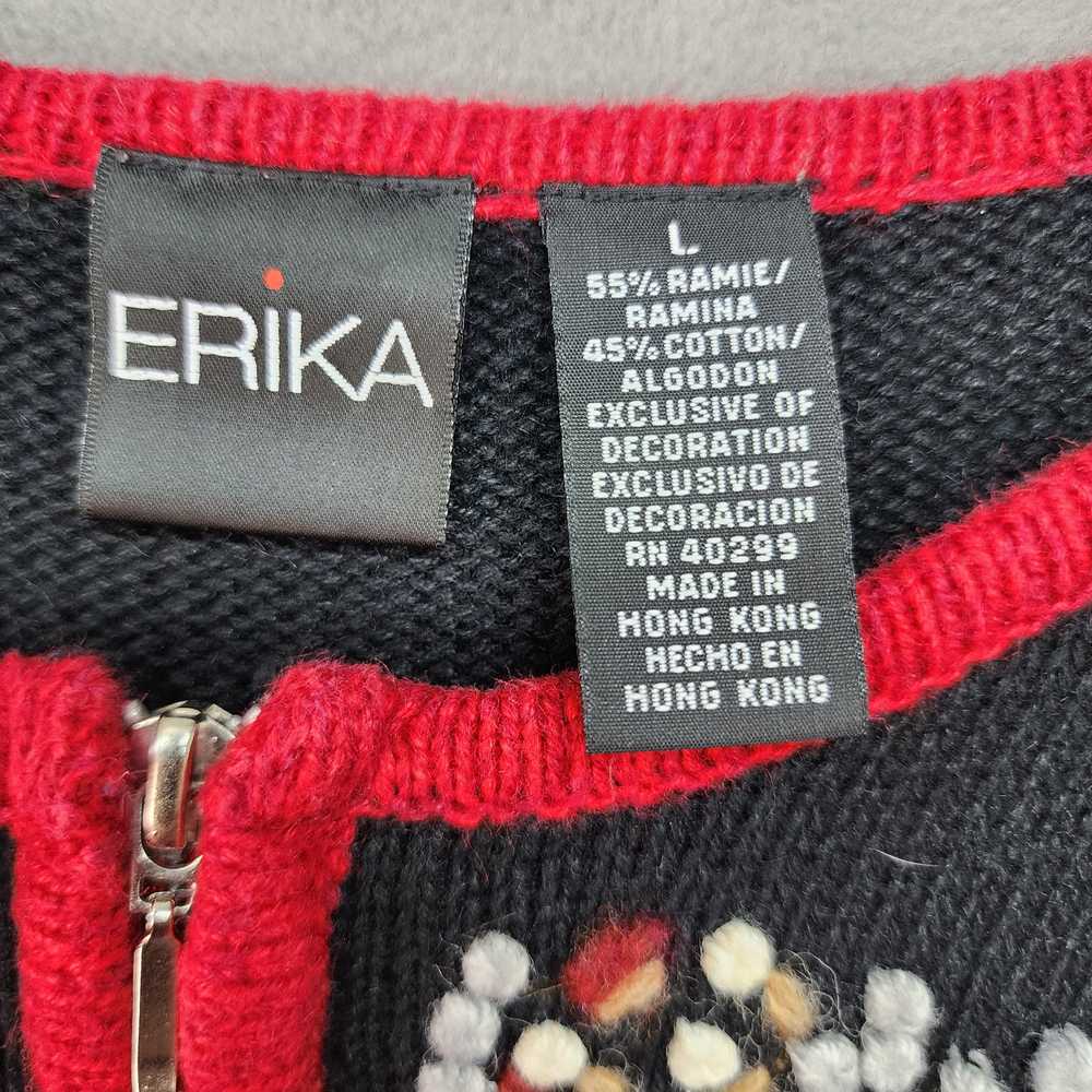 Erika Sweater LARGE Black Gray Fair Isle Crewel E… - image 11