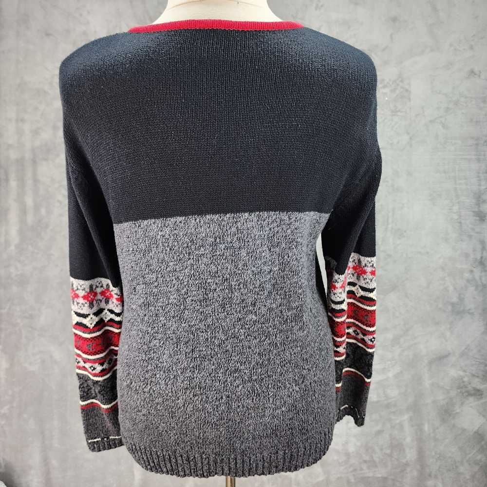 Erika Sweater LARGE Black Gray Fair Isle Crewel E… - image 5