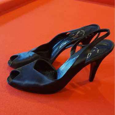 Black italian vintage peep toe shoes - image 1