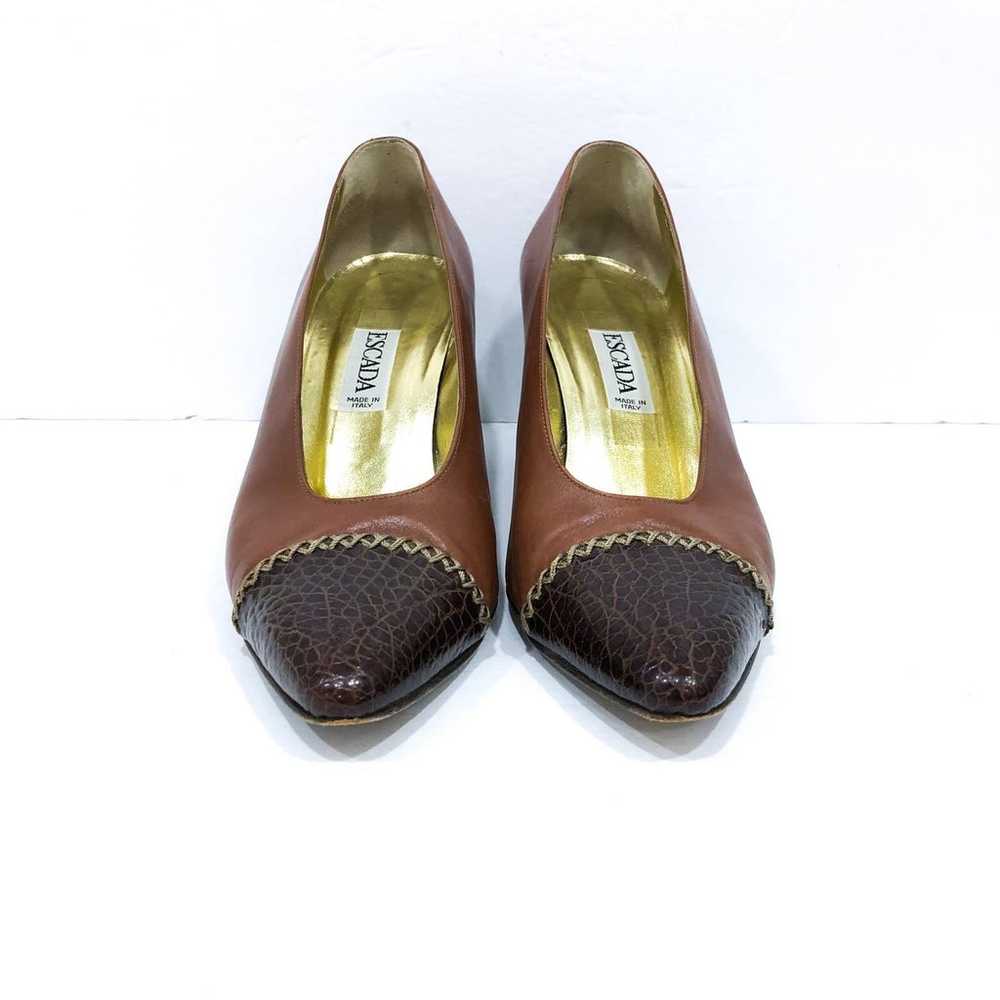 Escada Vintage Brown Leather Pumps Size 9 - image 3