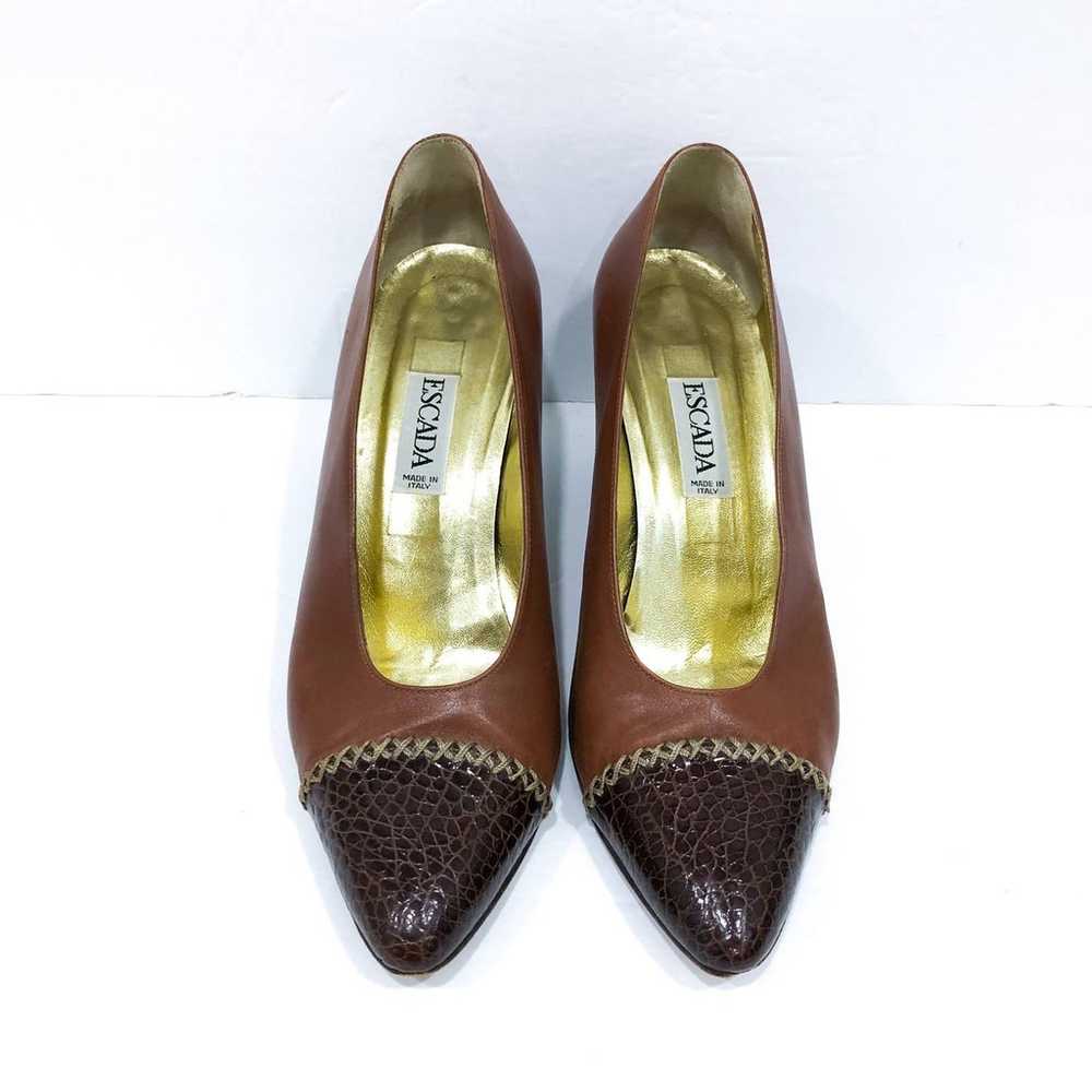 Escada Vintage Brown Leather Pumps Size 9 - image 4