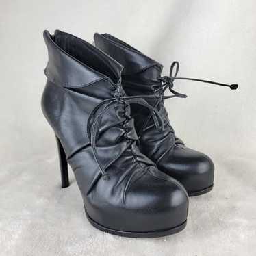 Paul La Violette Black Leather Creped String Platf