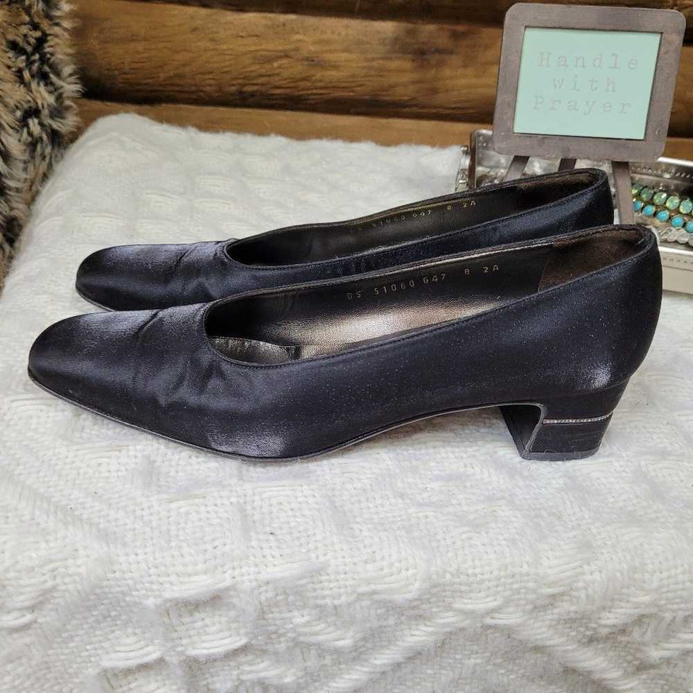 Vintage Black Leather Pumps Crannu Nero Fabric wi… - image 8