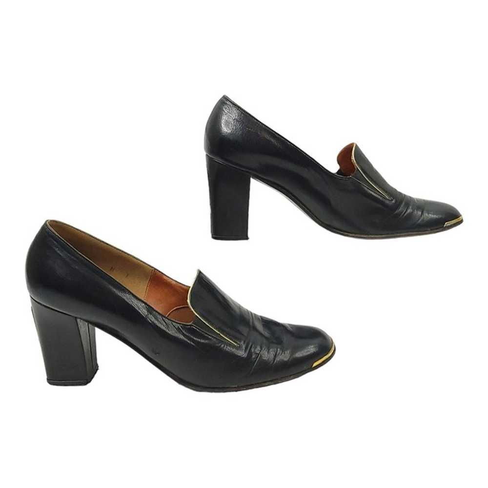 Don Manuel Black Leather Pumps Vintage Heels 7 N … - image 10