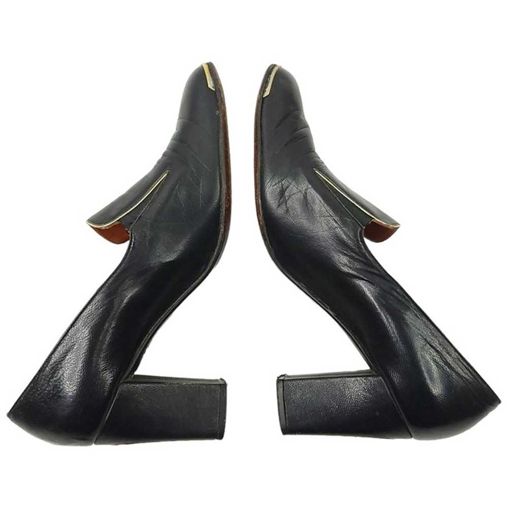 Don Manuel Black Leather Pumps Vintage Heels 7 N … - image 2