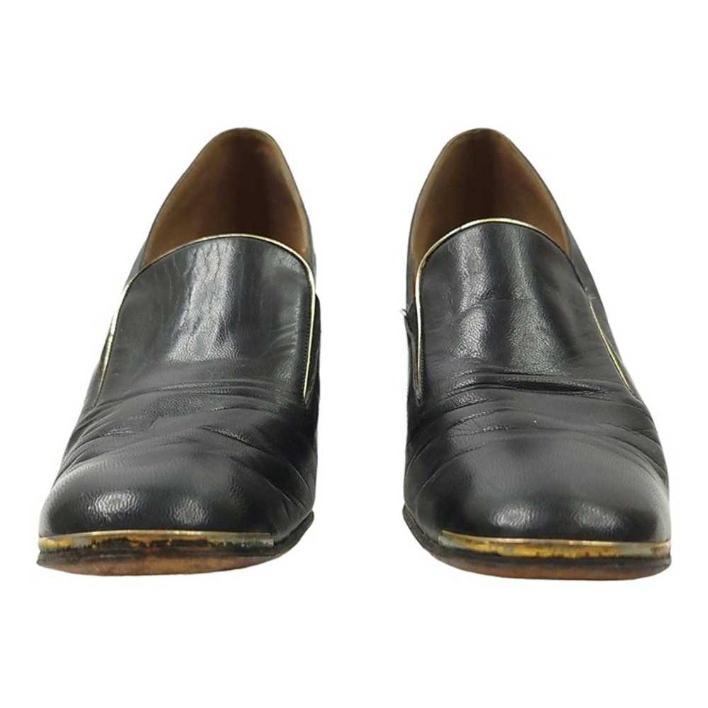 Don Manuel Black Leather Pumps Vintage Heels 7 N … - image 4