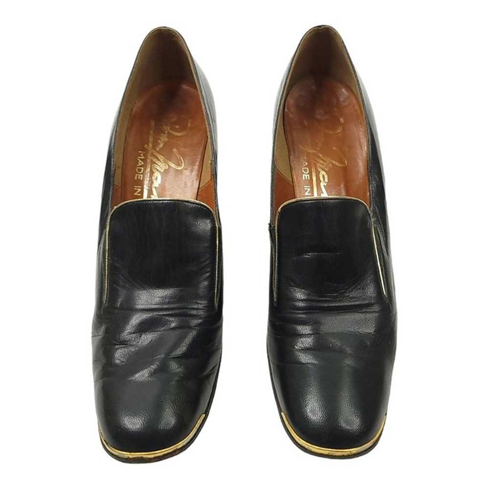 Don Manuel Black Leather Pumps Vintage Heels 7 N … - image 9