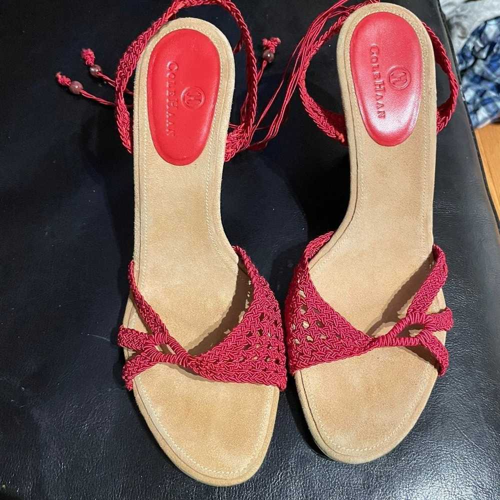 Vintage y2k Knit Crochet lace tie Slingback pumps… - image 2