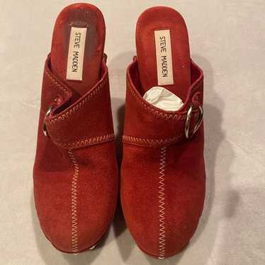 Vintage Steve Madden Suede Wooden Heel Clogs sz 9 - image 1