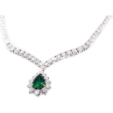 Cartier Diamond Emerald Platinum Riviera Necklace - image 1