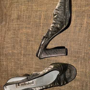 Vintage chrome black and silver slingback heels - image 1