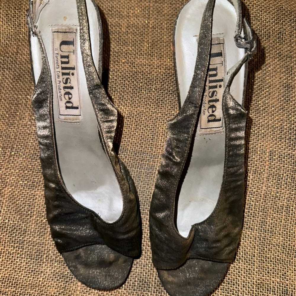 Vintage chrome black and silver slingback heels - image 2