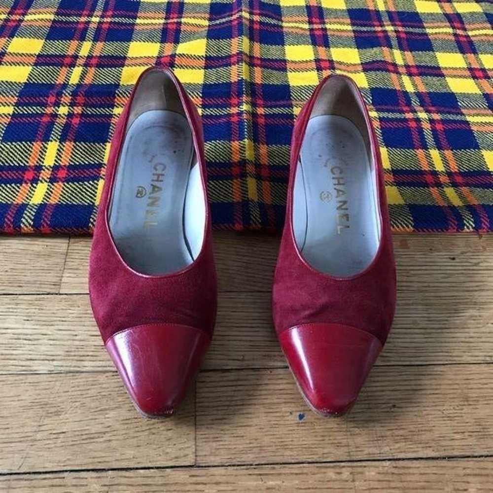 Vintage Chanel Suede Red Kitten Heels - image 1