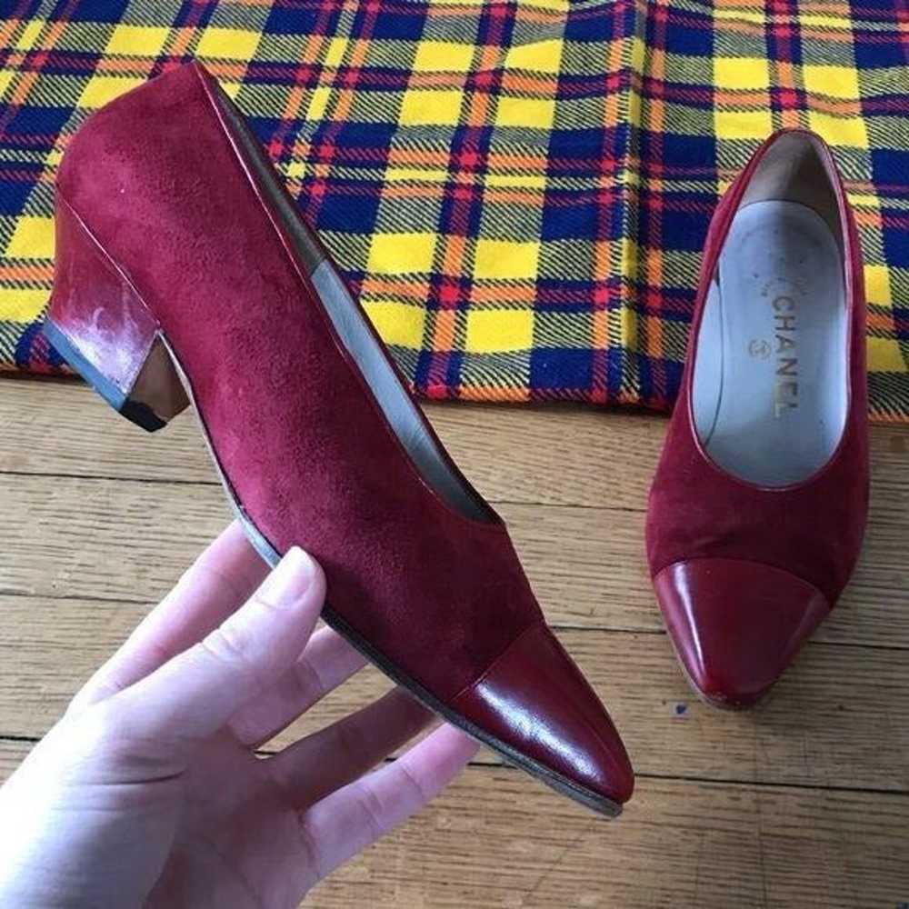 Vintage Chanel Suede Red Kitten Heels - image 2