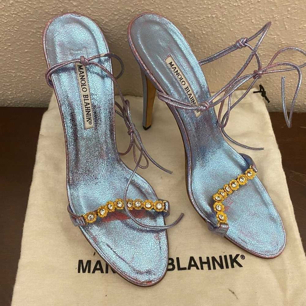 Vintage Manolo Blahnik Strappy Rhinestone Shimmer… - image 1