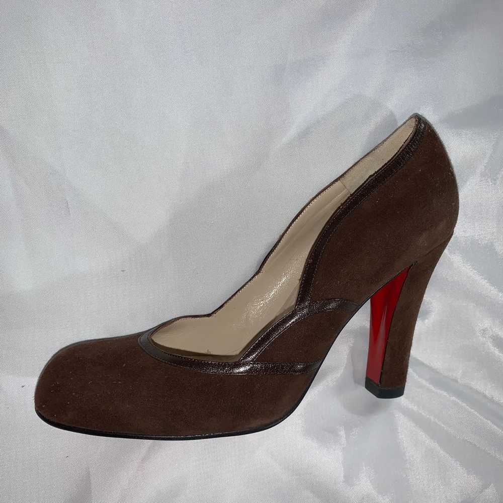 CHRISTIAN LOUBOUTIN size 37 brown suede BLOCK HEE… - image 11