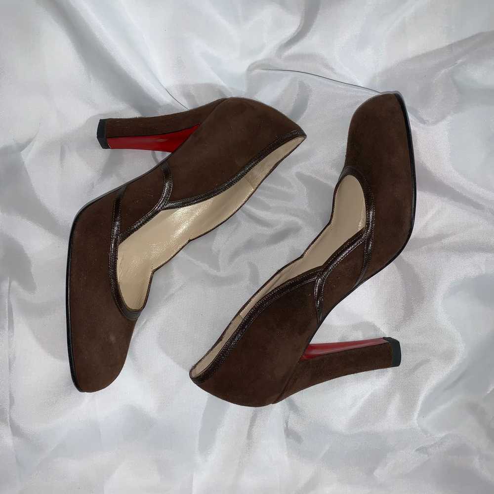 CHRISTIAN LOUBOUTIN size 37 brown suede BLOCK HEE… - image 12