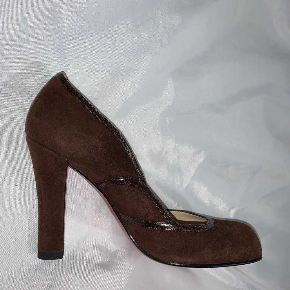 CHRISTIAN LOUBOUTIN size 37 brown suede BLOCK HEE… - image 1