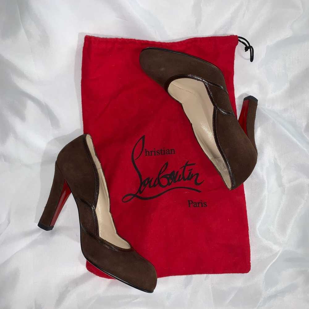 CHRISTIAN LOUBOUTIN size 37 brown suede BLOCK HEE… - image 2