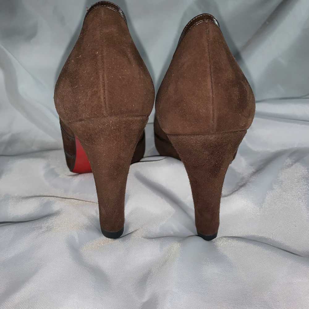 CHRISTIAN LOUBOUTIN size 37 brown suede BLOCK HEE… - image 7