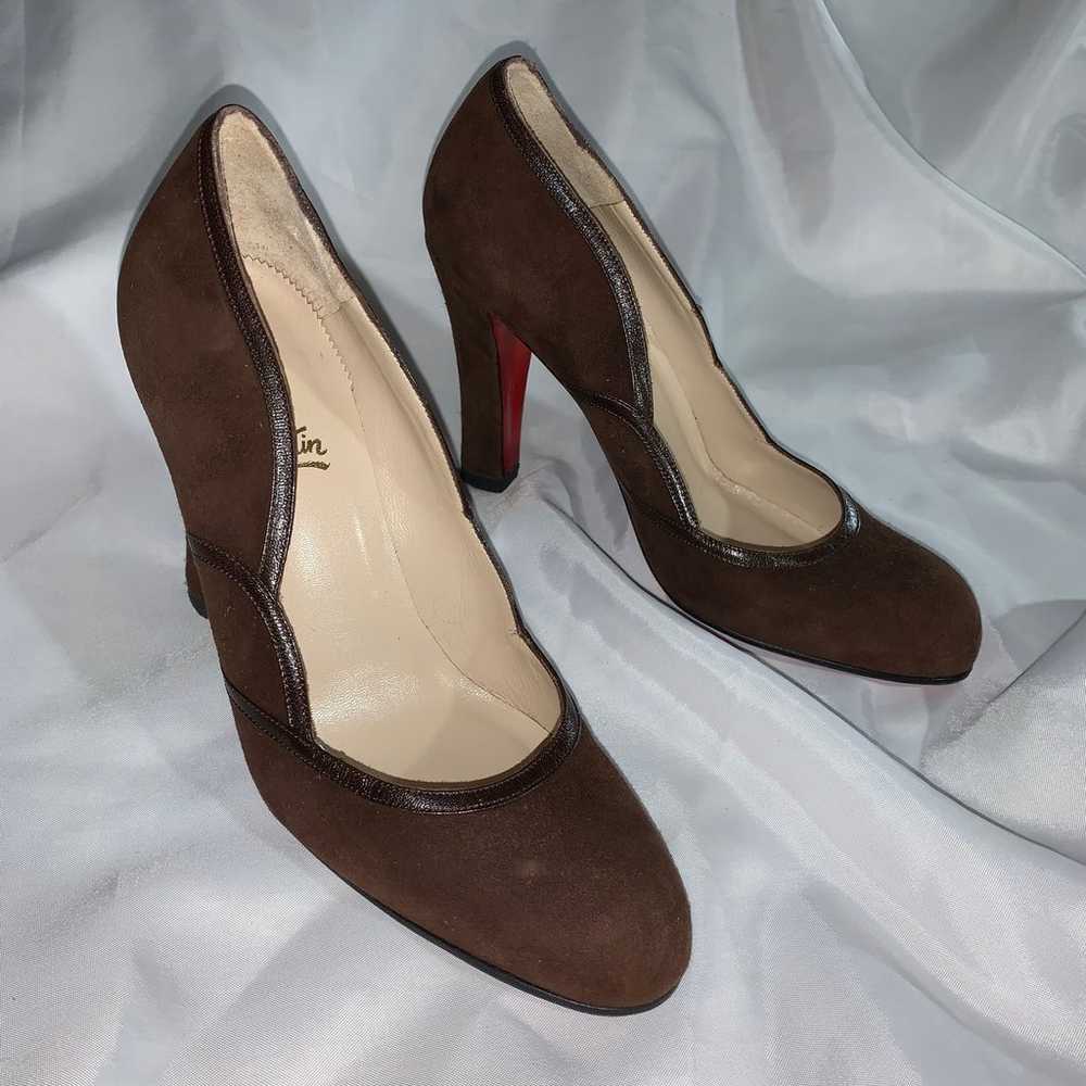 CHRISTIAN LOUBOUTIN size 37 brown suede BLOCK HEE… - image 8