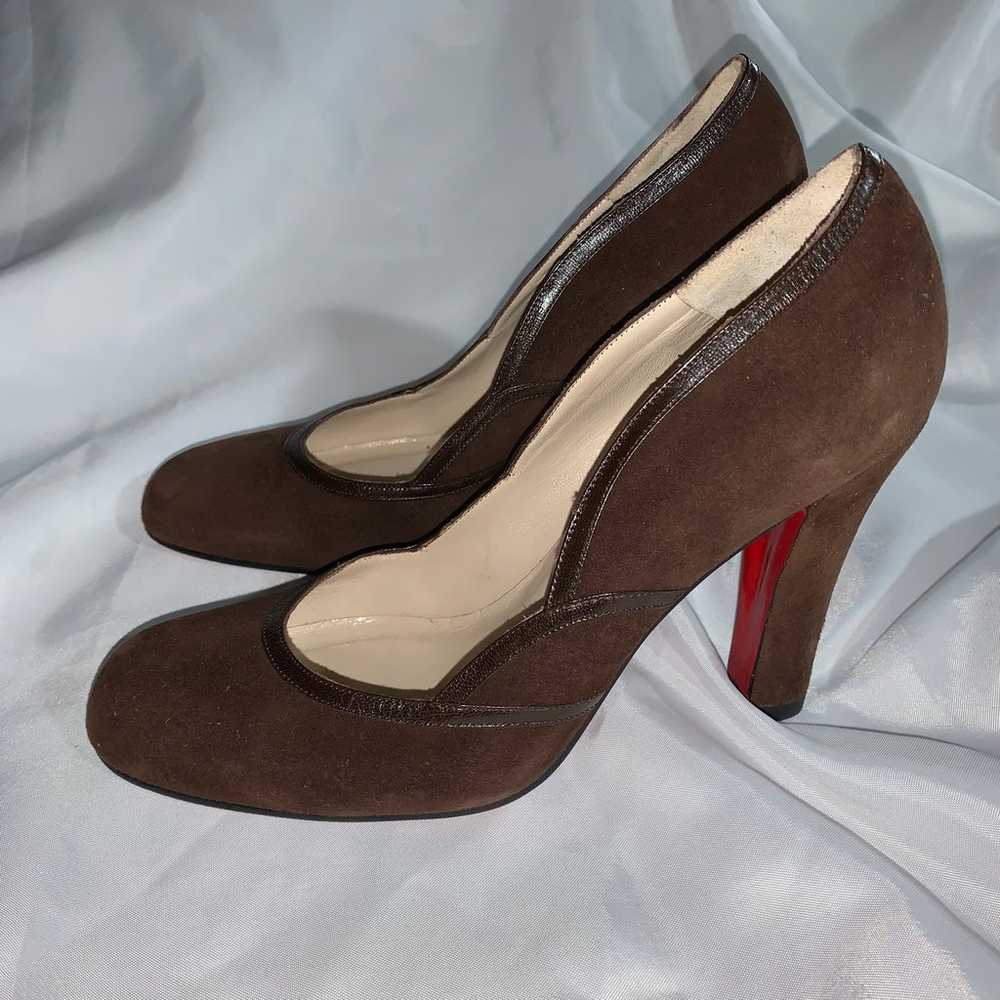 CHRISTIAN LOUBOUTIN size 37 brown suede BLOCK HEE… - image 9