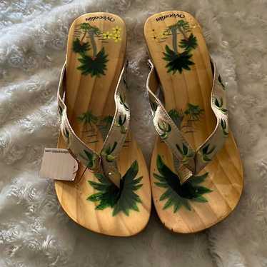 Woodies Vintage Shoes Wooden Sandals HAND PAINTED… - image 1