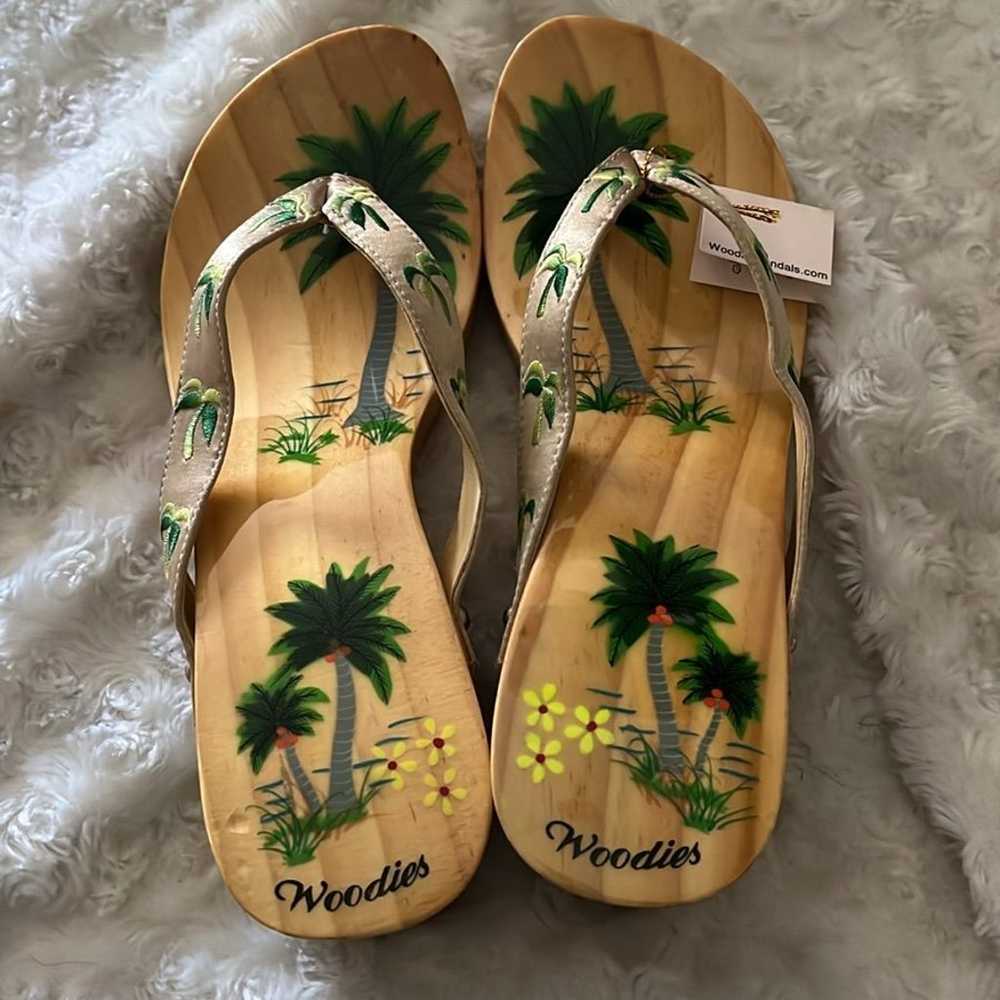 Woodies Vintage Shoes Wooden Sandals HAND PAINTED… - image 2